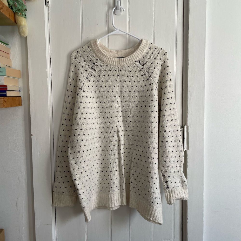 Aerie Cream Sweater with Navy Dots
